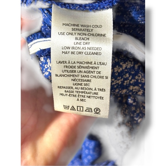 Free People Cropped Sweatheart Neckline V-neck 3/4 Sleeve Blue Floral Blouse - Picture 7 of 16